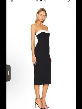 Amanda Uprichard, medium, Strapless Black and White Kerry Midi Dress